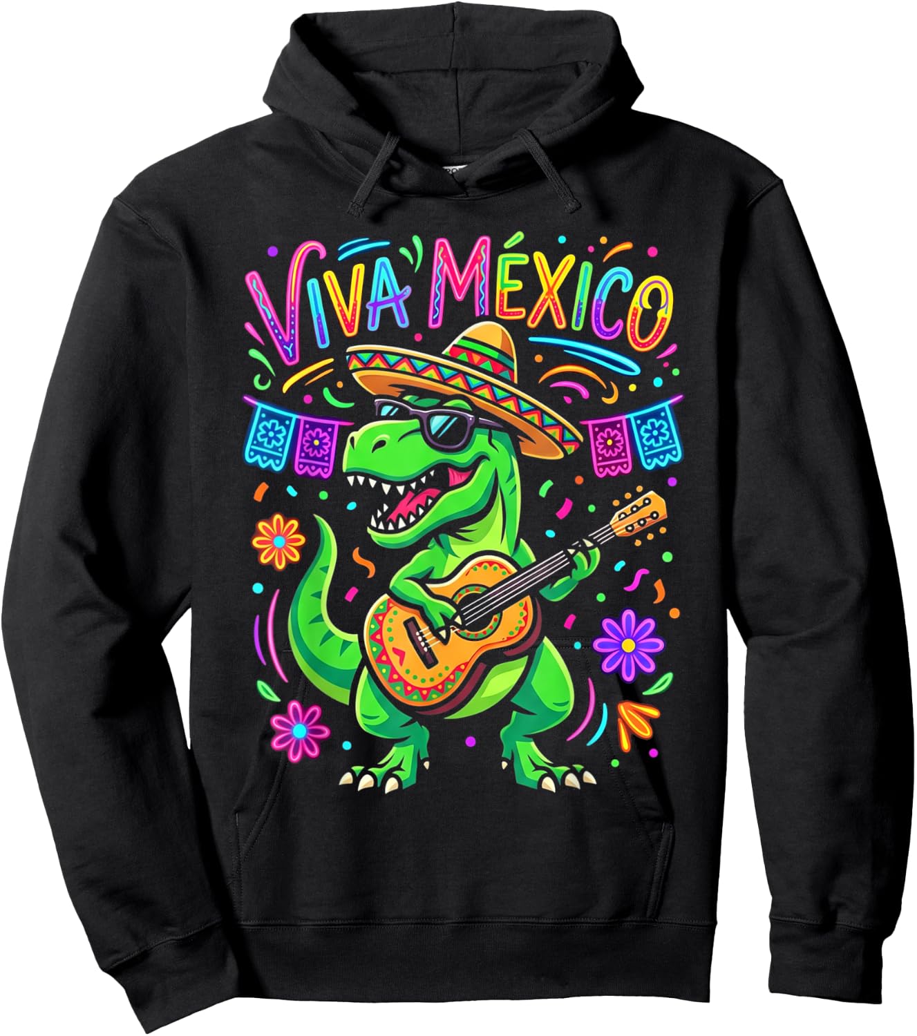 Viva Mexico Boy Dinosaur Mexican Independence Day Kids Hoodie - Hoodie | Black