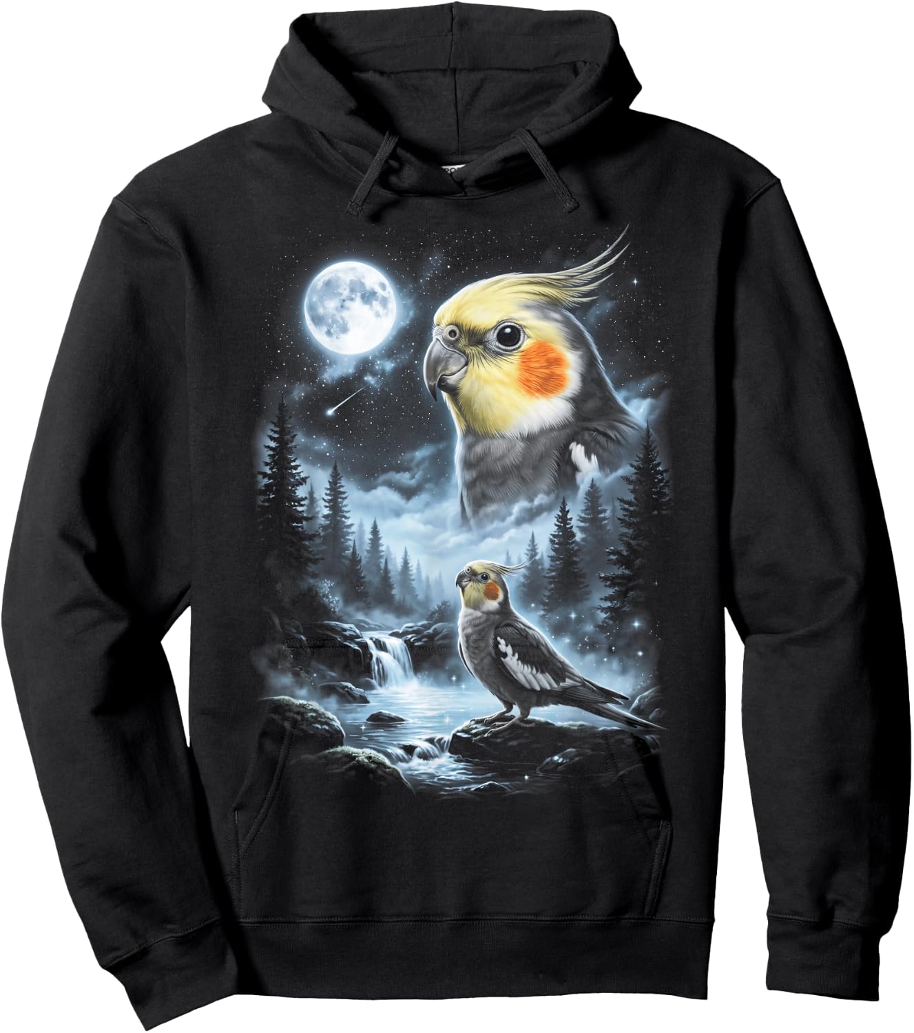 Cockatiel Howling at Moon 90's Retro Parrot Hoodie - Hoodie | Black