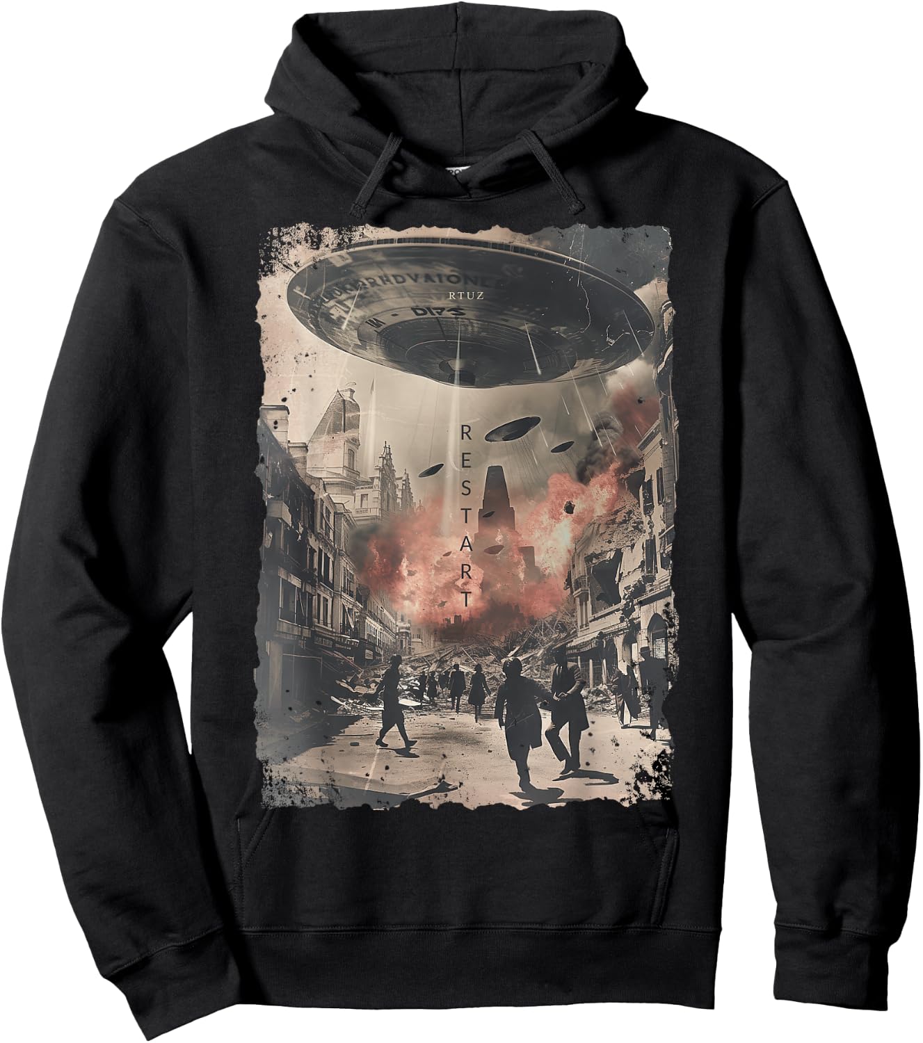 Vintage UFO/UAP Invasion Alien War Armageddon UFO Hoodie - Hoodie | Black