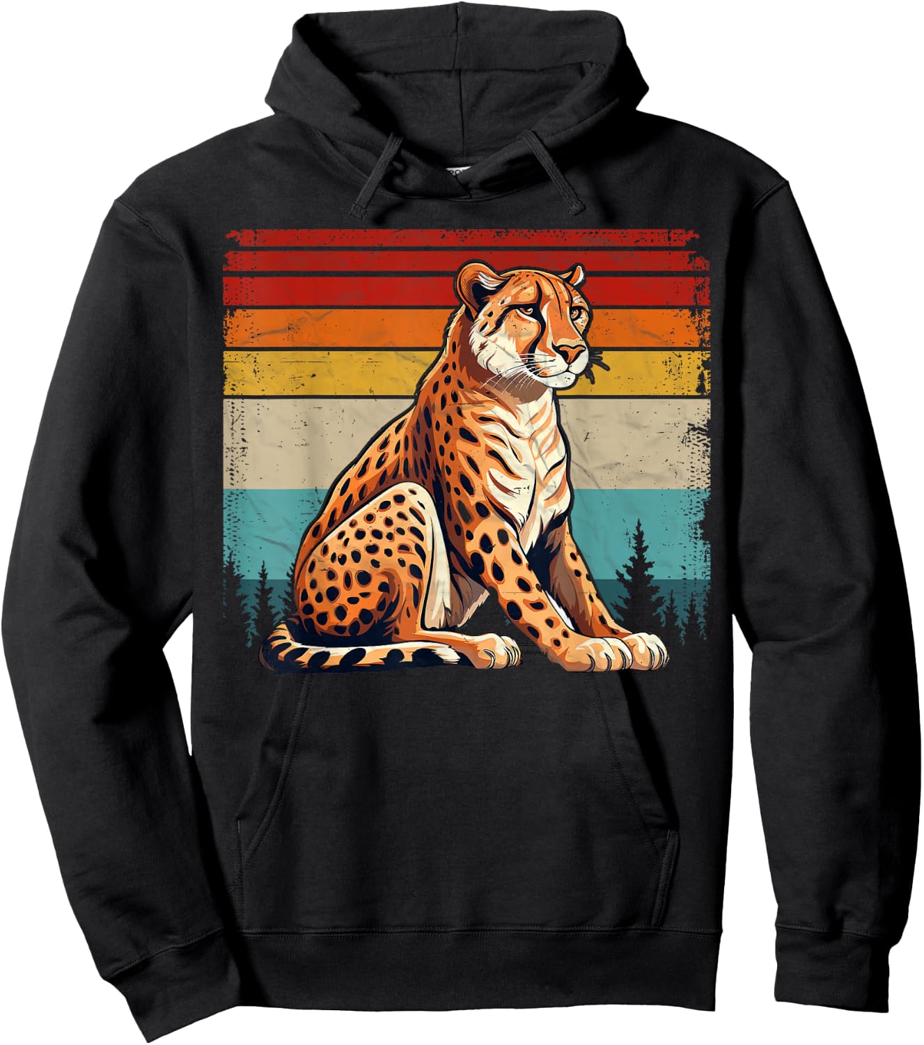 Cheetah Vintage Distressed Retro Style Cool Cheetah Hoodie - Hoodie | Black