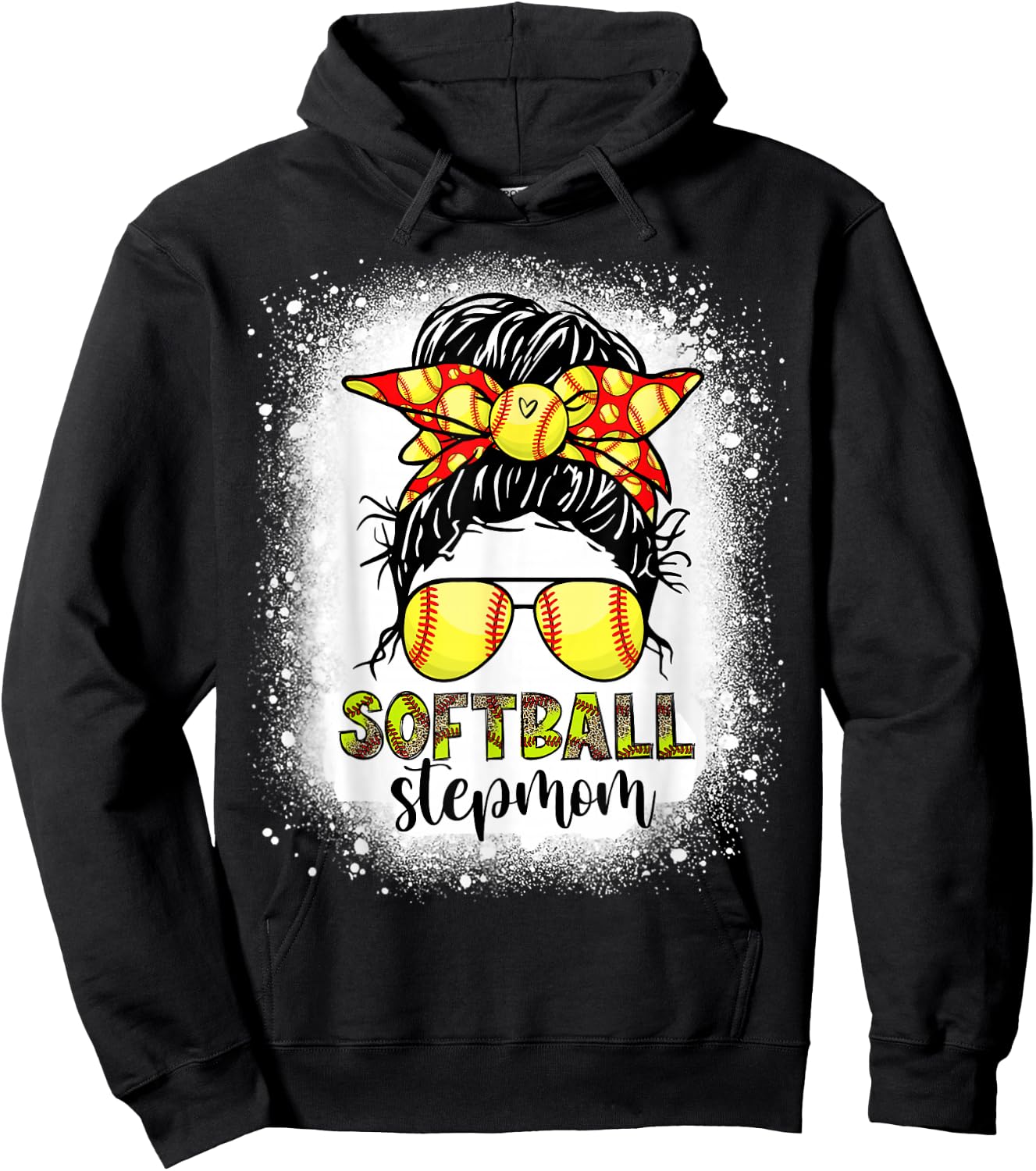 Softball Stepmom Messy Bun Softball Step-Mom Mother's Day Hoodie - Hoodie | Black