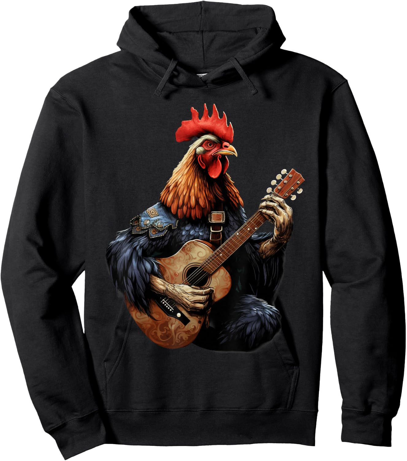 Cute Chicken Playing Guitar Chickens Musician Music Hoodie - Hoodie | Black