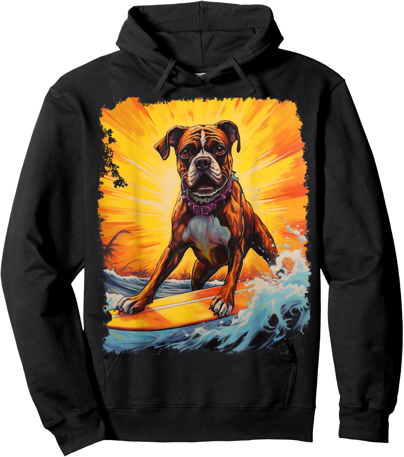 Pop Art Surf Boxer Dog Paddle Board Hoodie - Hoodie | Black