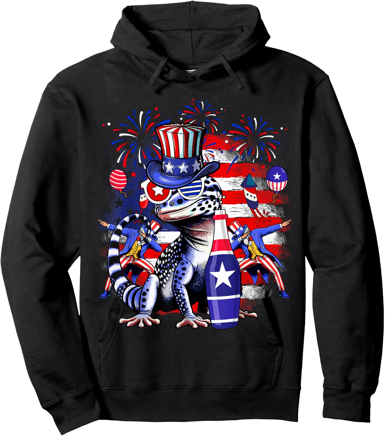 Vintage Gecko Sunglasses 4th Of July Fireworks Patriotic Hoodie - Hoodie | Black