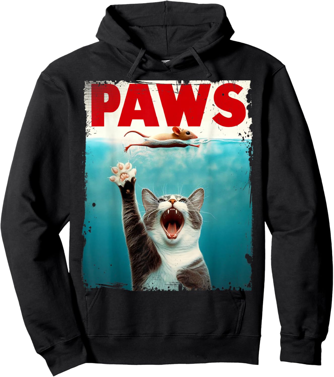 PAWS Parody Cat Mouse Humorous Cat Chasing Mouse Kitten Hoodie - Hoodie | Black