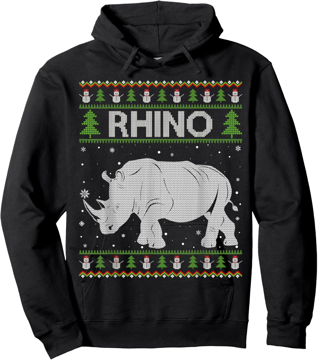 Rhino Santa Hat Funny Ugly Christmas Sweaters Pajamas Hoodie - Hoodie | Black