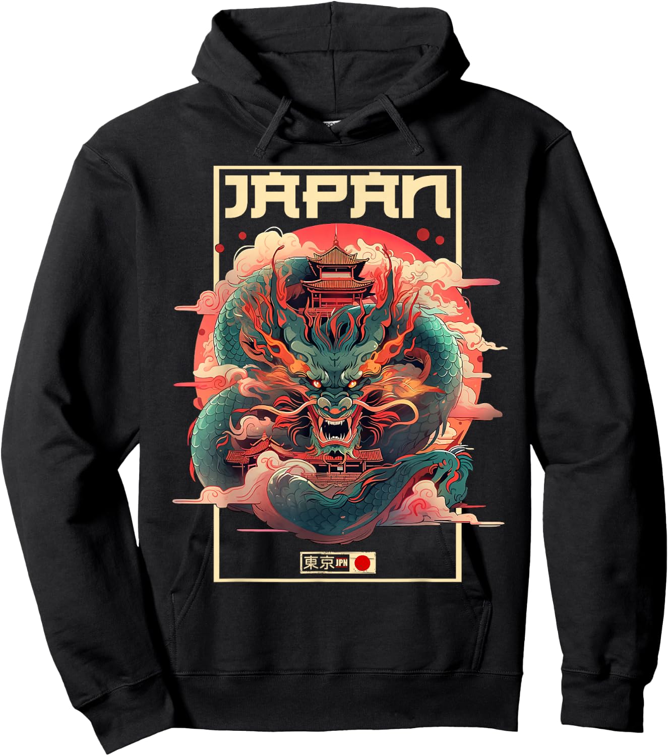 Tokyo inspired vintage style 80s retro Japanese Asian Dragon Hoodie - Hoodie | Black