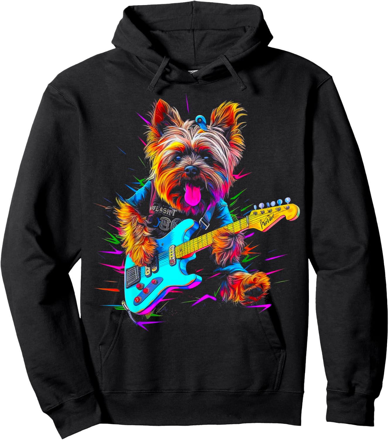 Yorkie Dog Yorkshire Terrier Guitarist Hoodie - Hoodie | Black