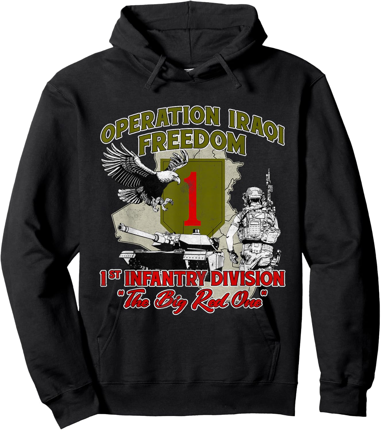 1st Infantry Division - Operation Iraqi Freedom OIF Veteran -Adults Black Small Modern Casual Hoodie - Hoodie | Black