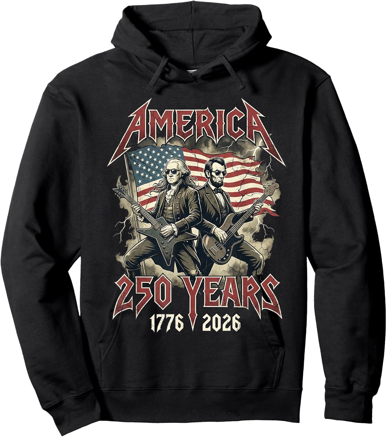 George Washington Abe Lincoln Guitar USA 250 Anniversary Hoodie - Hoodie | Black