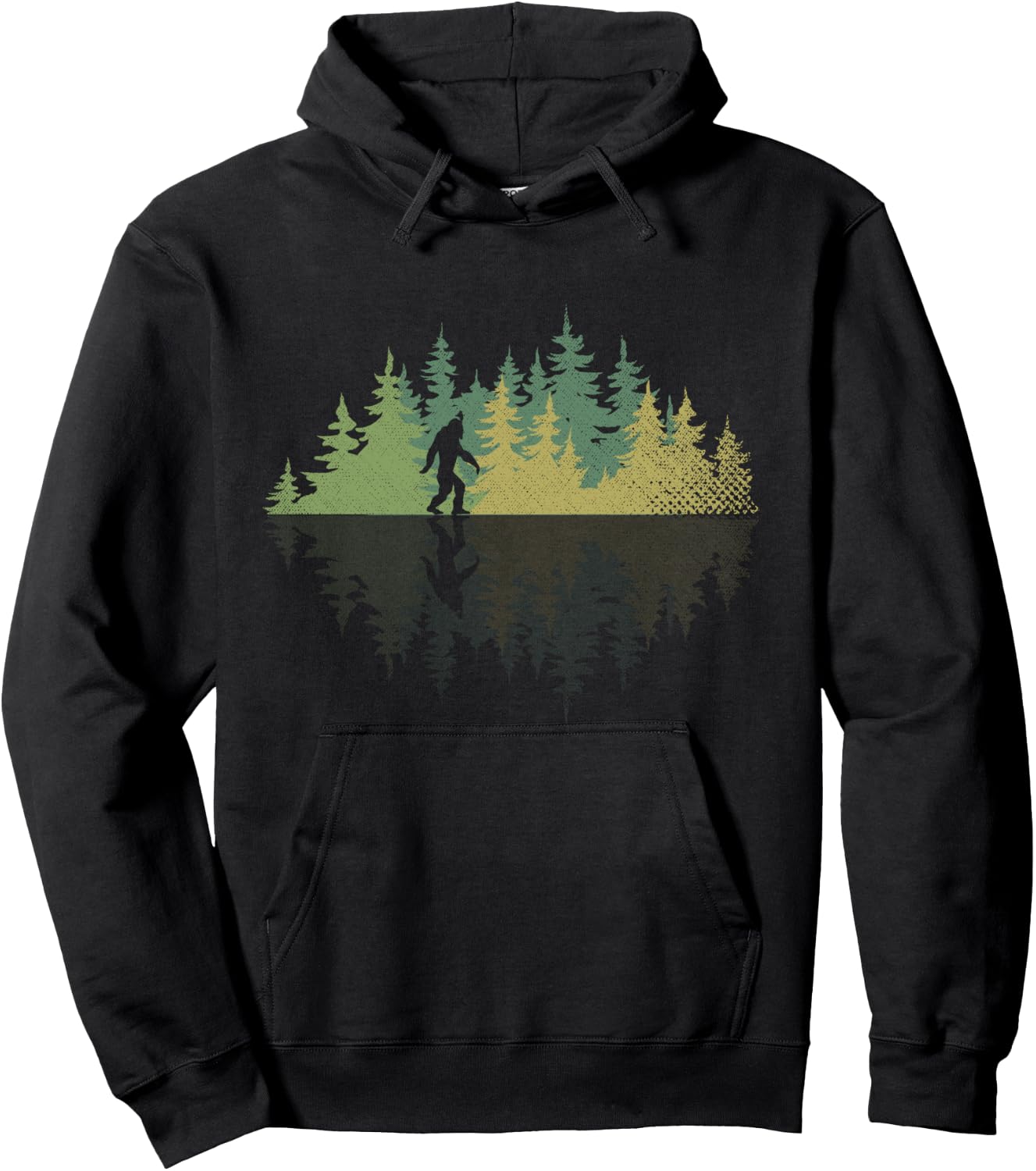 Sasquatch Yeti Reflection Forest Trees Conspiracy Bigfoot Hoodie - Hoodie | Black