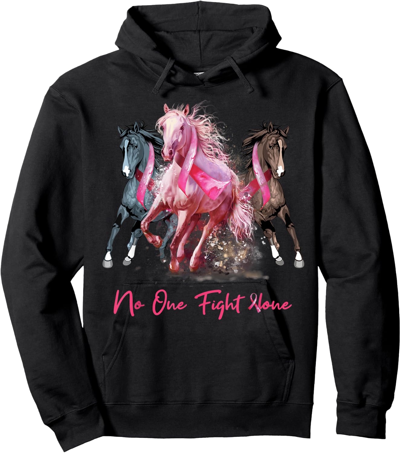 Horse With Breast Cancer Awareness Hoodie - Hoodie | Black