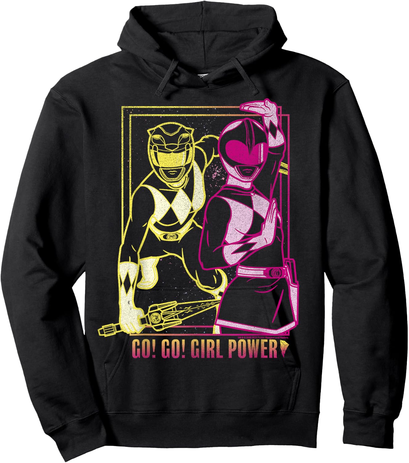 Power Rangers Go Go Girl Power Pink & Yellow Ranger Art Hoodie - Hoodie | Black