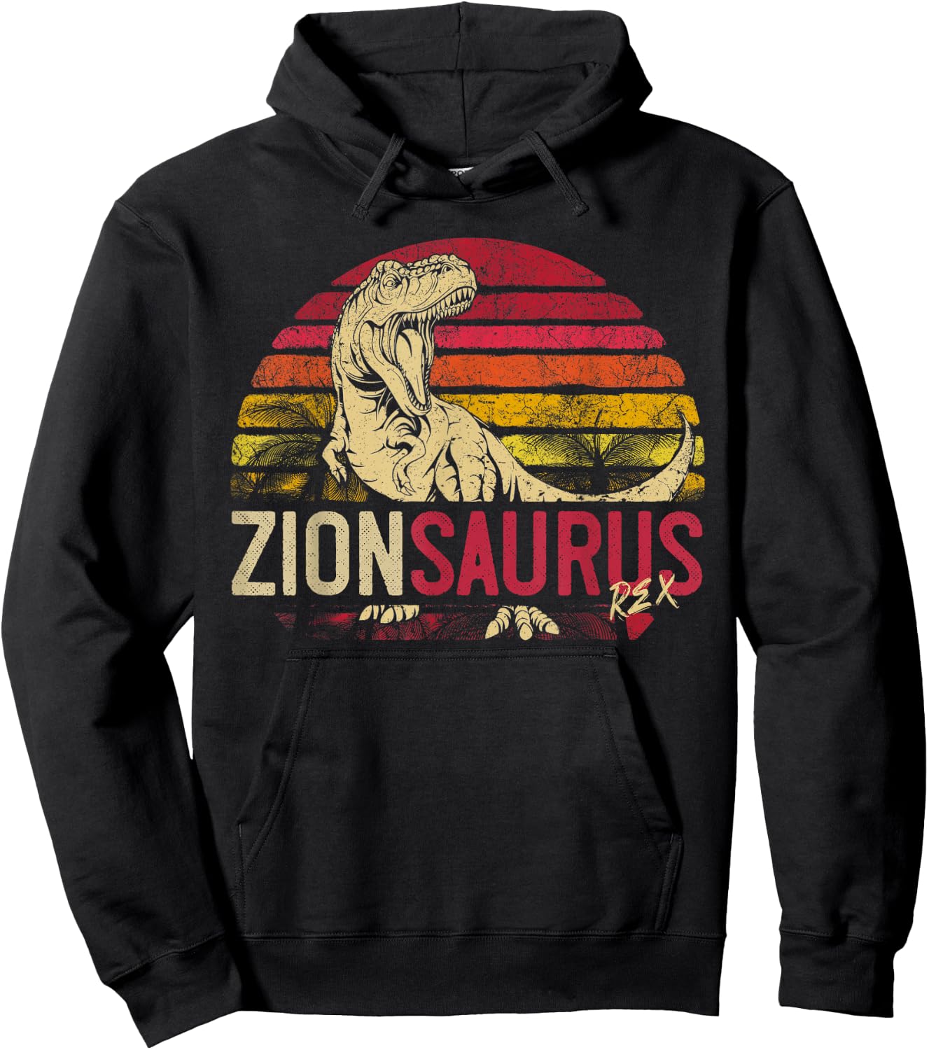 ZionSaurus Birthday Funny Personalized Dinosaur T Rex Name Hoodie - Hoodie | Black