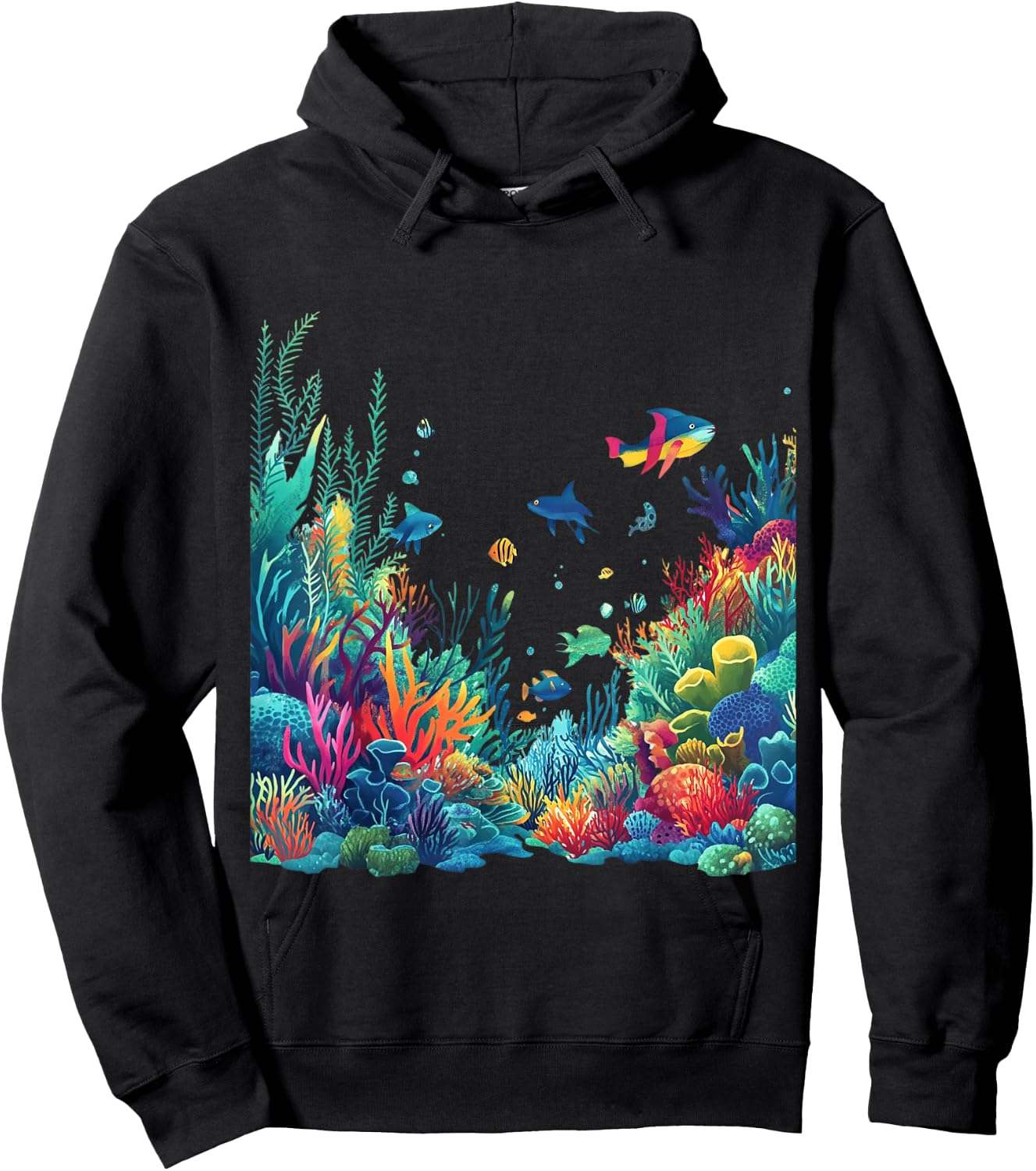 Vibrant Coral Reef Marine Life Scene Hoodie - Hoodie | Black