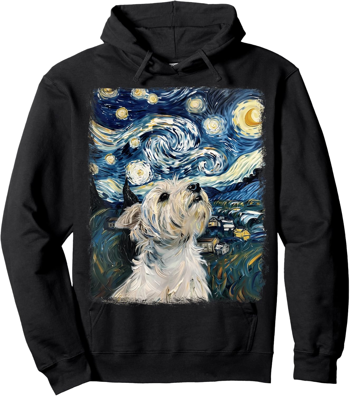 West Highland Terrier Dog Starry Night Painting Hoodie - Hoodie | Black