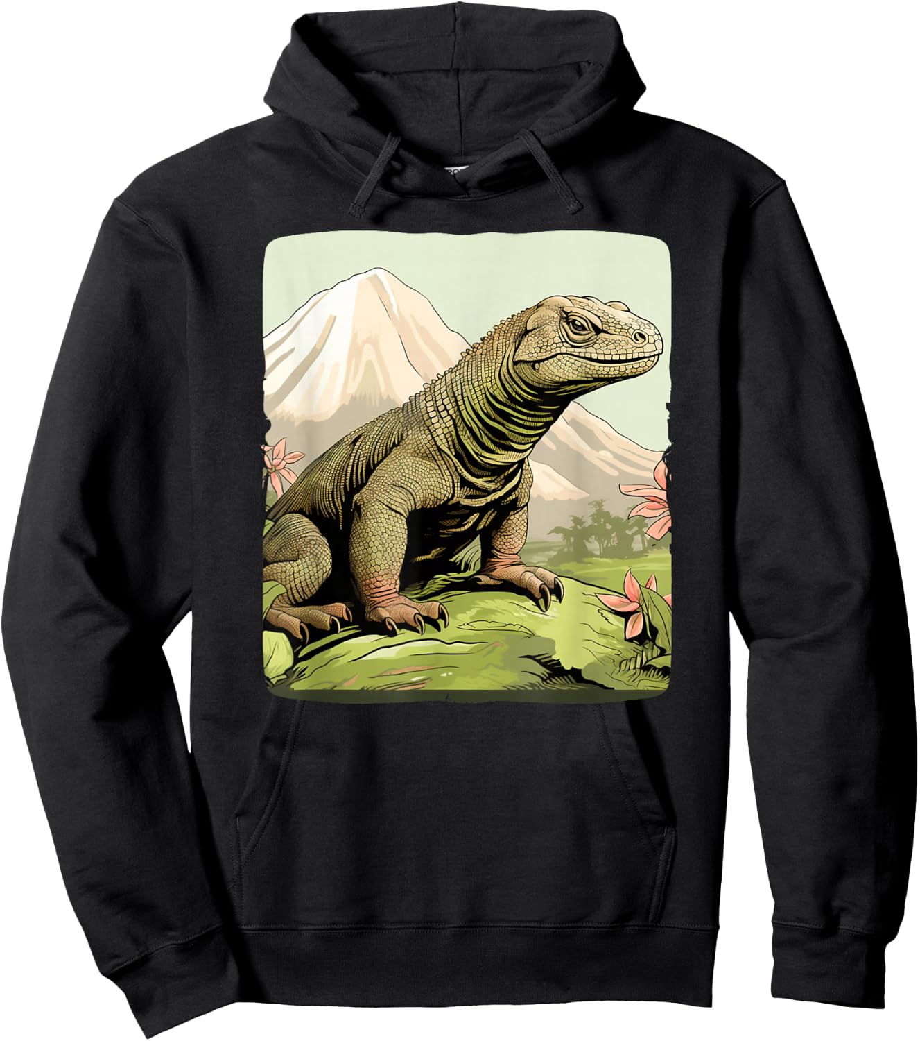 Cool Komodo Dragon Outfit with Mountains for Dragon Animals , black Hoodie - Hoodie | Black