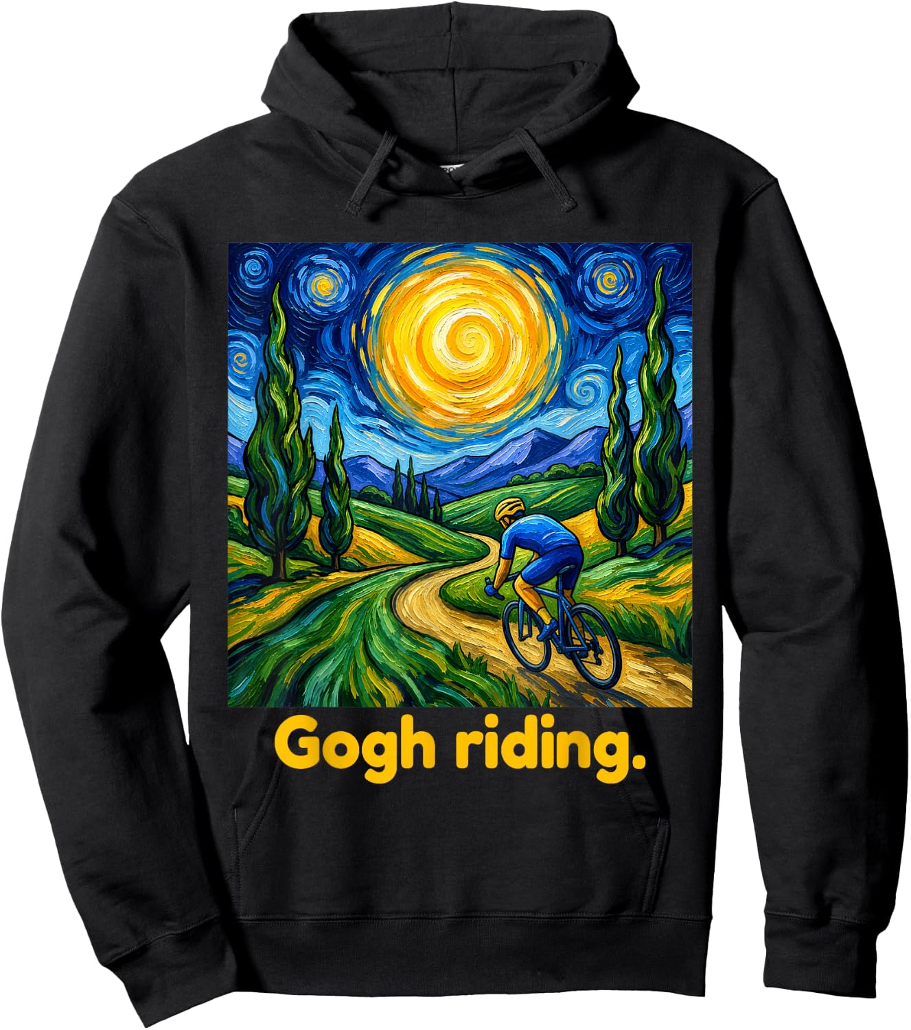 Gogh Riding Funny Cycling Van Gogh Art Bike Hoodie - Hoodie | Black