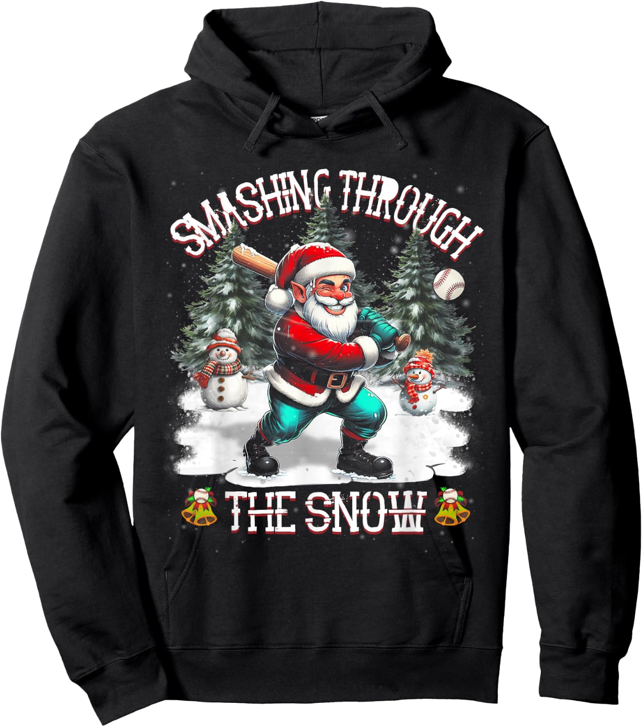 Baseball Player Christmas Santa Smashing Through Snow Hoodie - Hoodie | Black