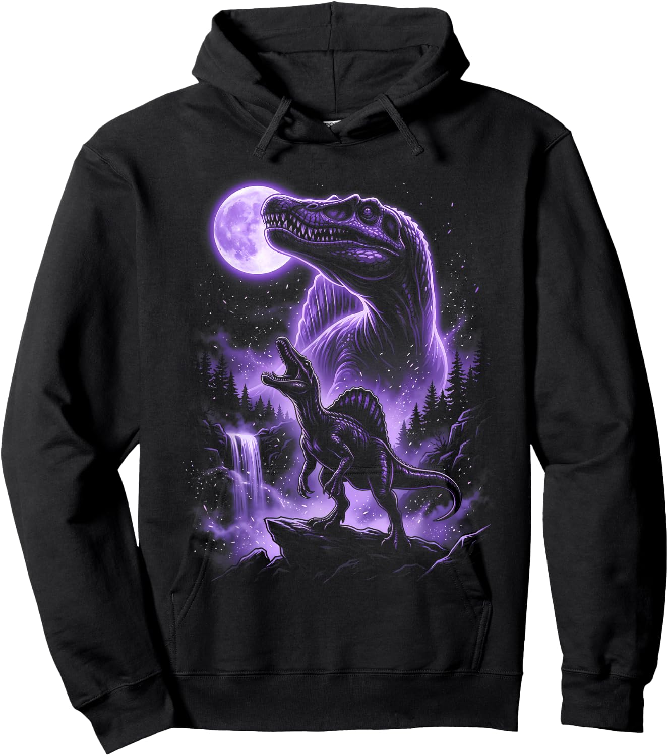 Spinosaurus Silhouette Mystical Moon Dinosaur Hoodie - Hoodie | Black