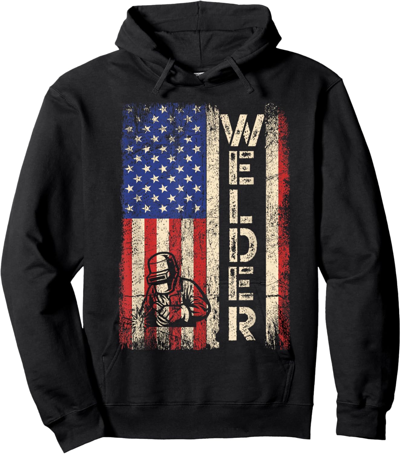 Welder Vintage USA American Flag Shirt Welding Dad Men Hoodie - Hoodie | Black