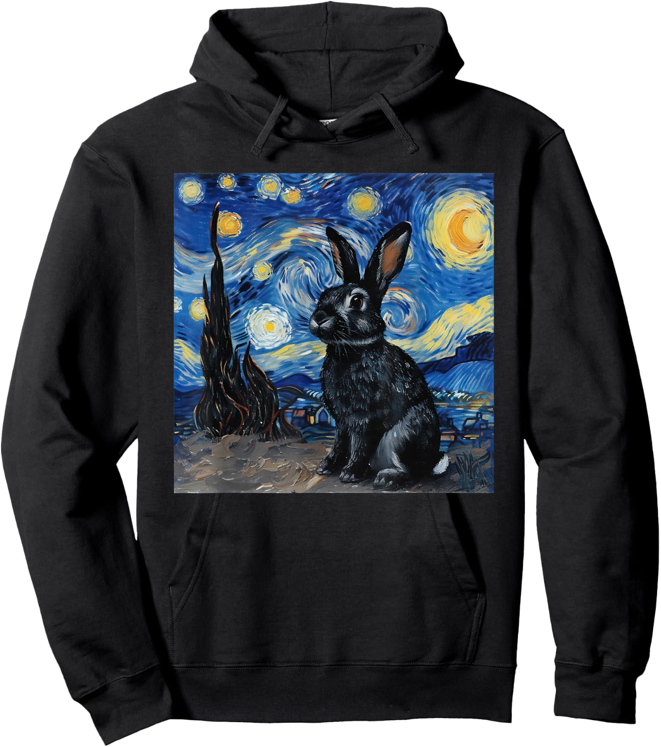 Bunny Rabbit Van Gogh Style Starry Night Hoodie - Hoodie | Black