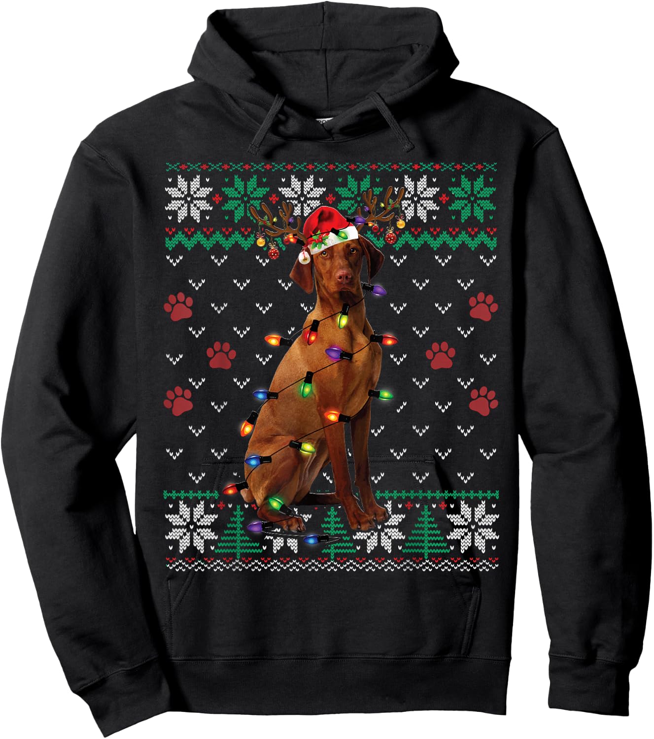 Vizsla Christmas Santa Ugly Sweater Dog Lover Xmas Hoodie - Hoodie | Black