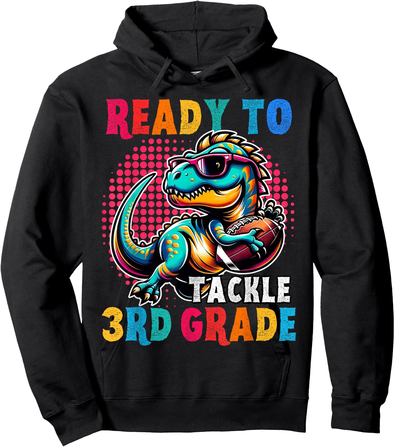 First day back to School 3rd grade Boys Football Dinosaur Hoodie - Hoodie | Black