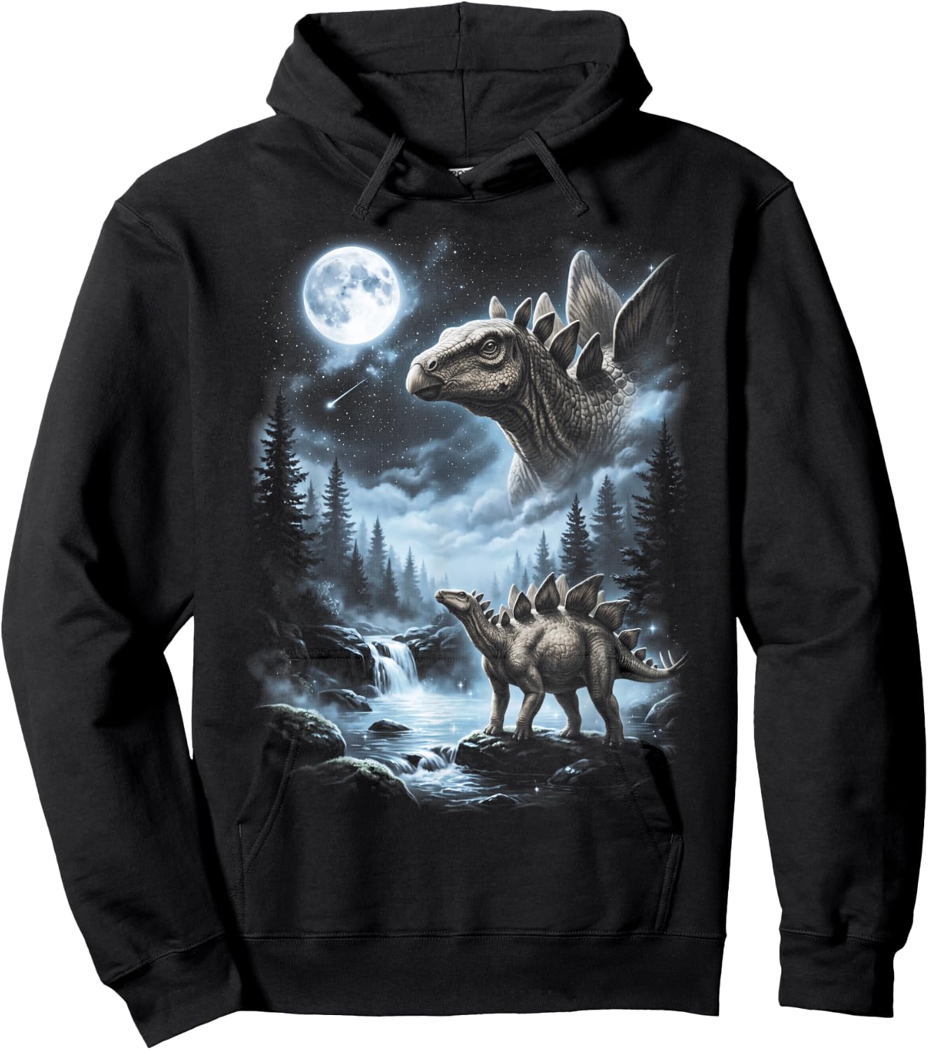 Stegosaurus Howling at Moon 90's Retro Dinosaur Hoodie - Hoodie | Black