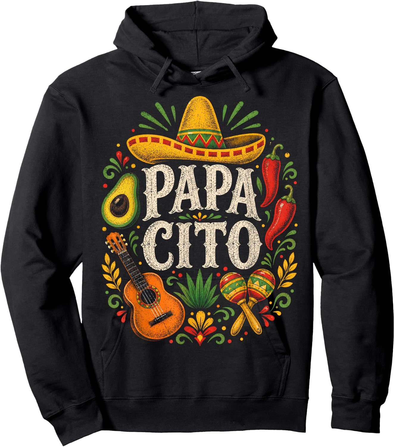 Papacito Family Sombrero Cinco De Mayo Mexican Dad Father Hoodie - Hoodie | Black