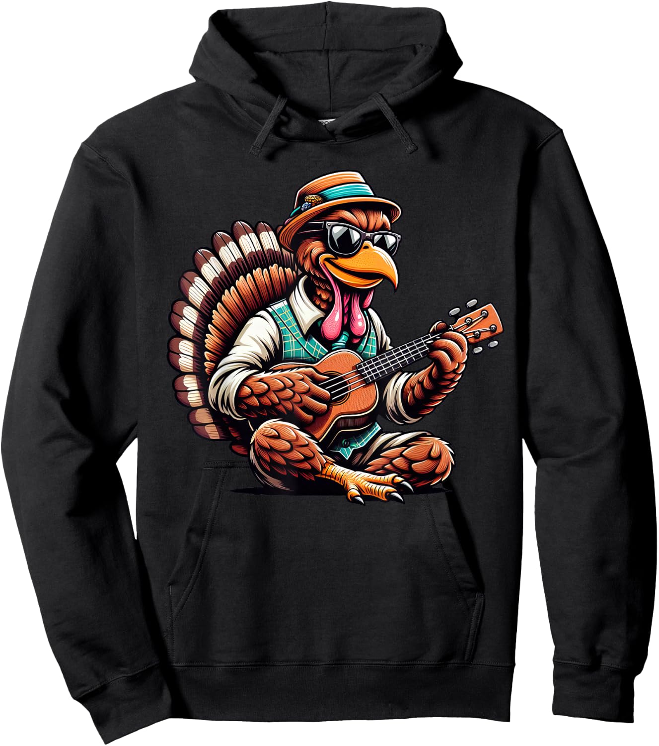 Funny Turkey Thanksgiving Ukulele Kids Hoodie - Hoodie | Black