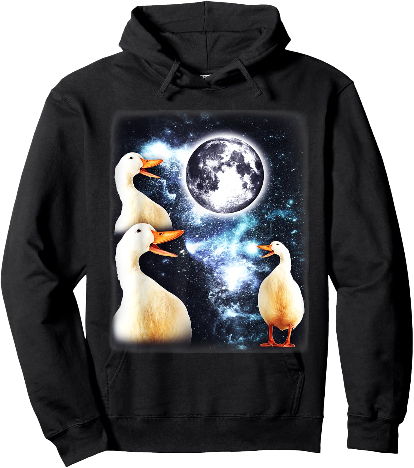 3 Ducks Howl At Moon Funny Weird Cursed Pekin Duck Lover Hoodie - Hoodie | Black