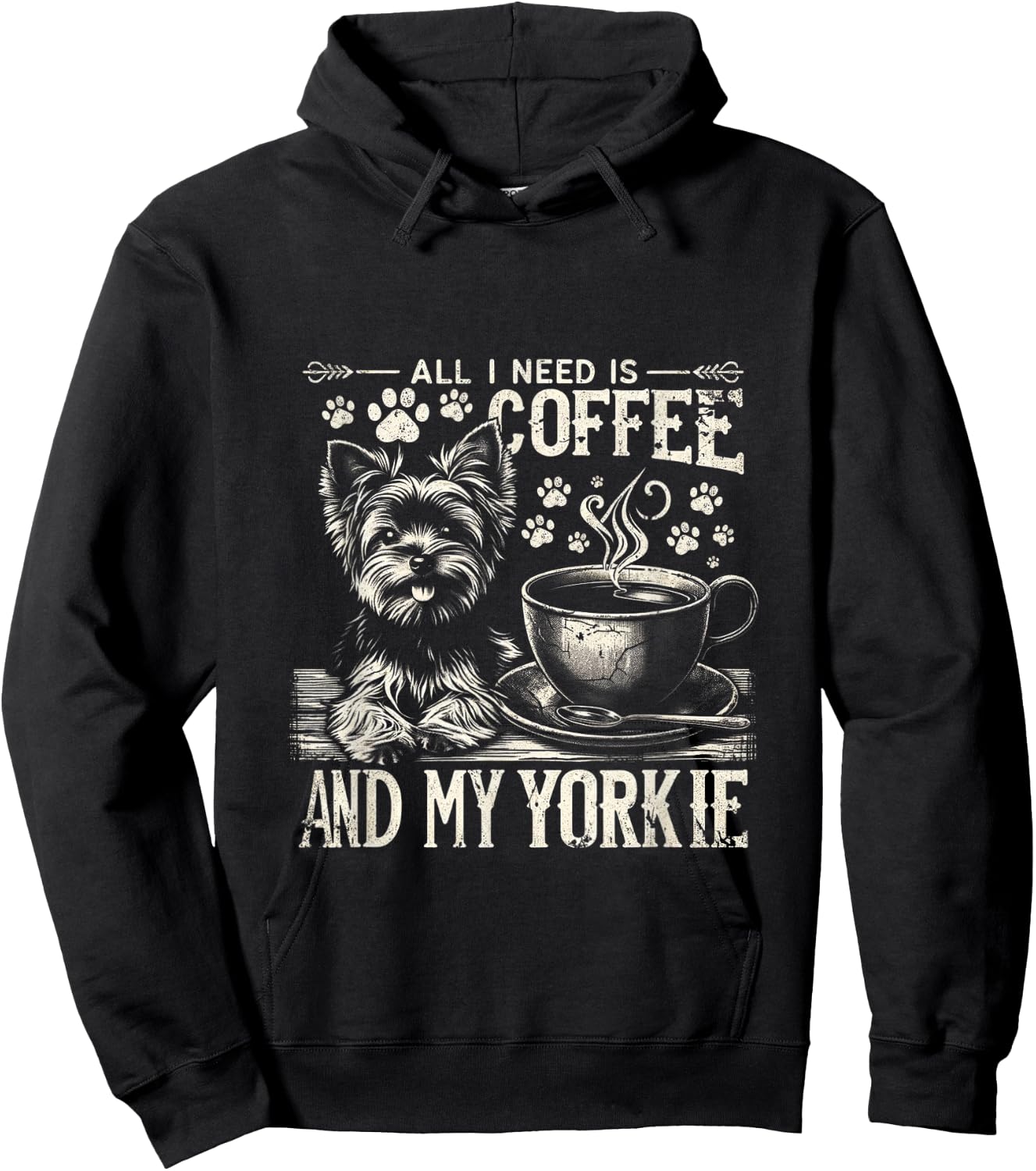 All I Need Is Coffee And My Yorkie Funny Yorkie Dog Mom Men Women Kids Hoodie - Hoodie | Black