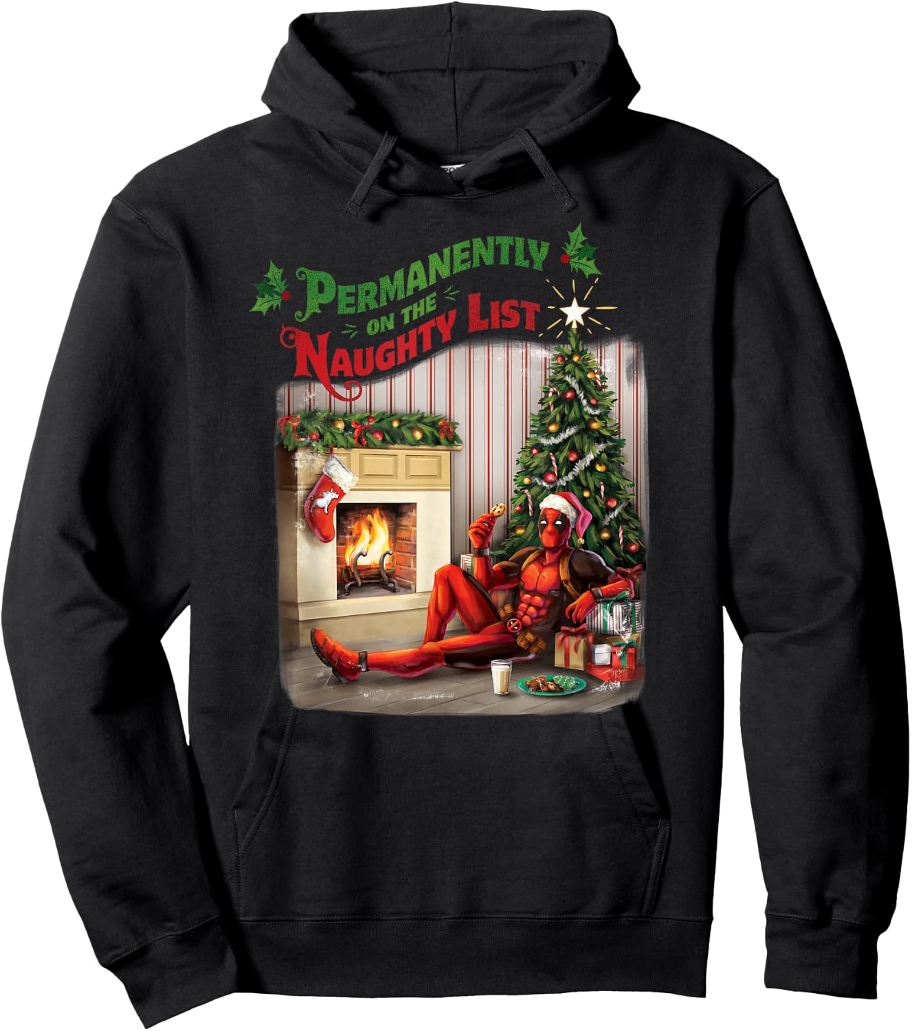 Marvel Deadpool Permanently on The Naughty List Holiday Hoodie - Hoodie | Black