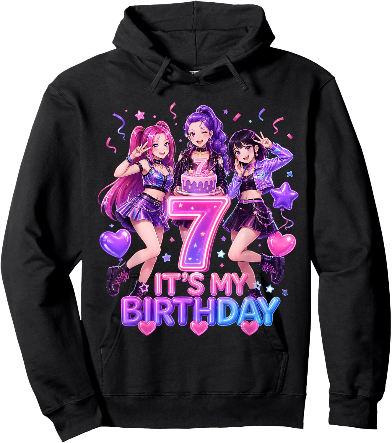 Kids It's My 7th K Pop Birthday Girl 7 Year Old K-Pop Bday Hoodie - Hoodie | Black