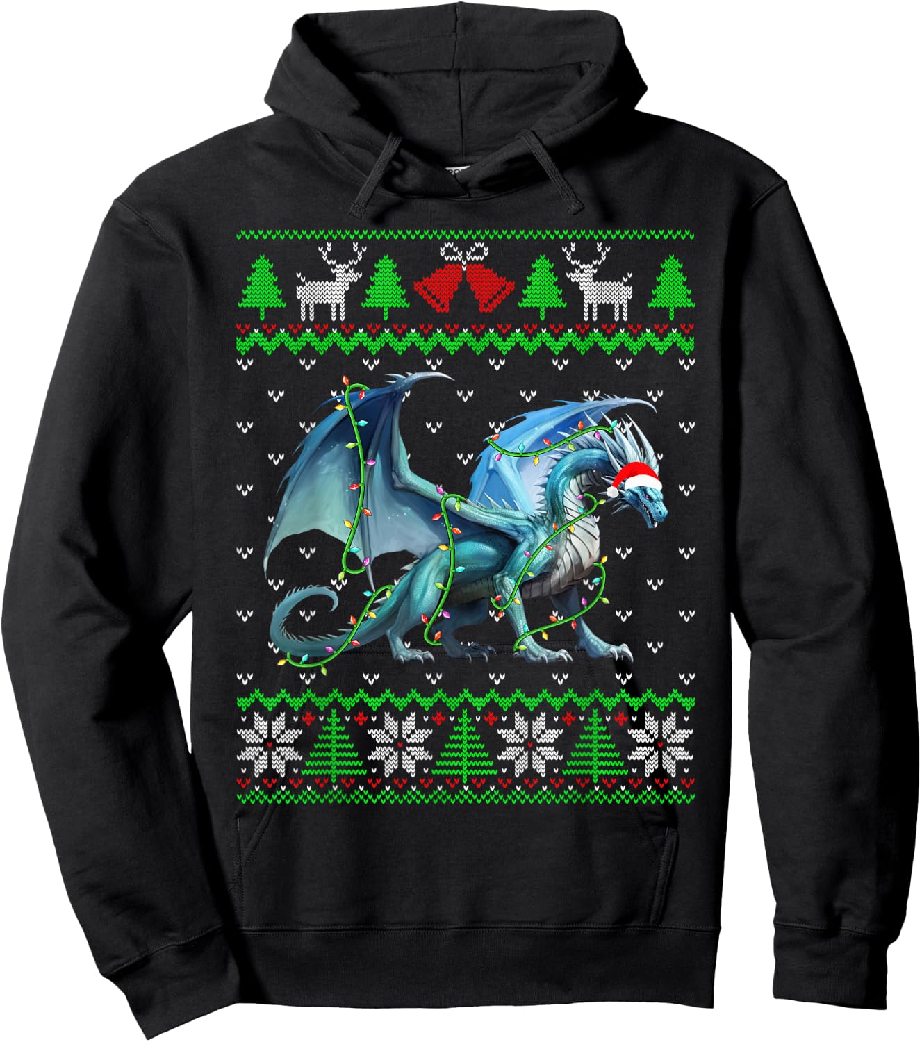 Funny Dragon Lights Ugly Sweater Christmas Tree Animals Hoodie - Hoodie | Black