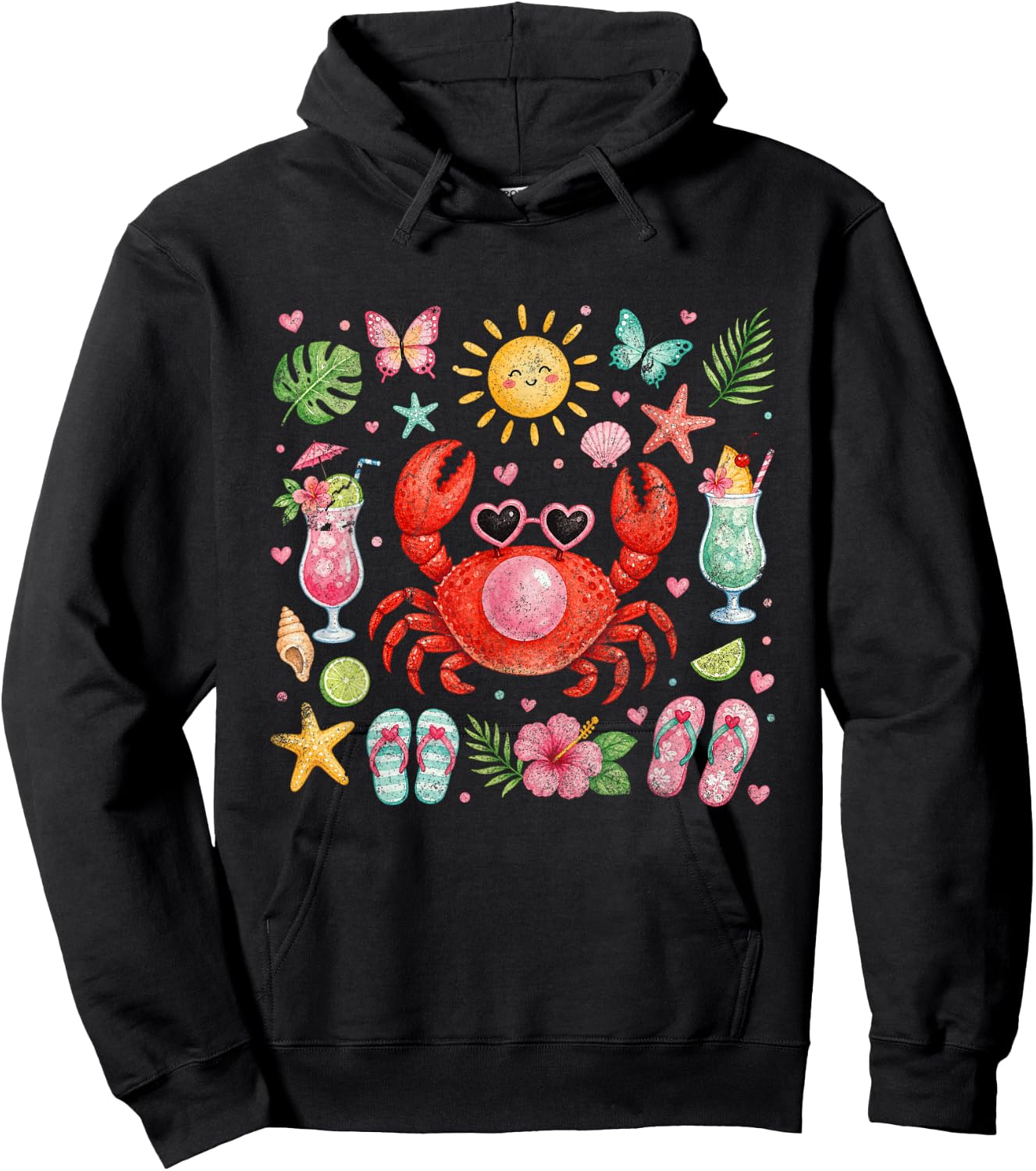 Crab Blowing Bubble Summer Vibes Coastal Beach Girls' Trip Hoodie - Hoodie | Black
