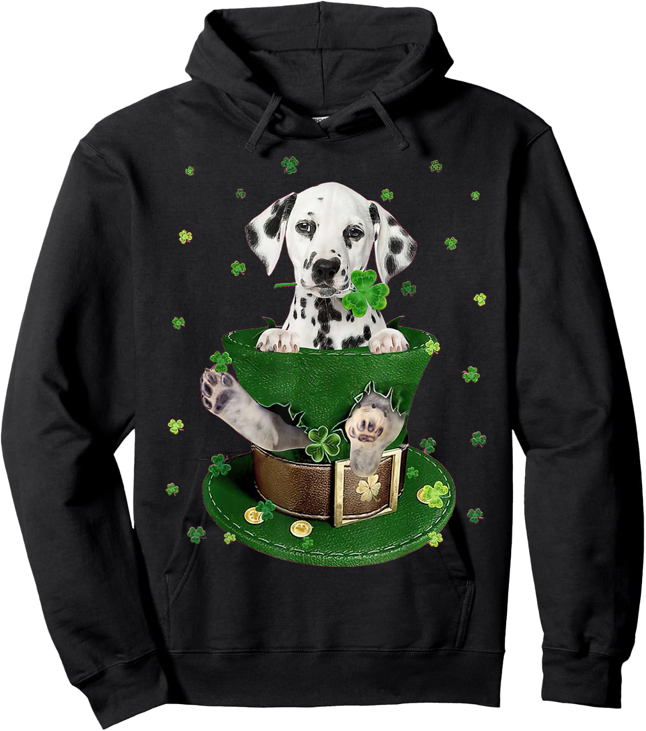St Patrick's Day Leprechaun Dalmatian Dog Shamrock Irish Hoodie - Hoodie | Black