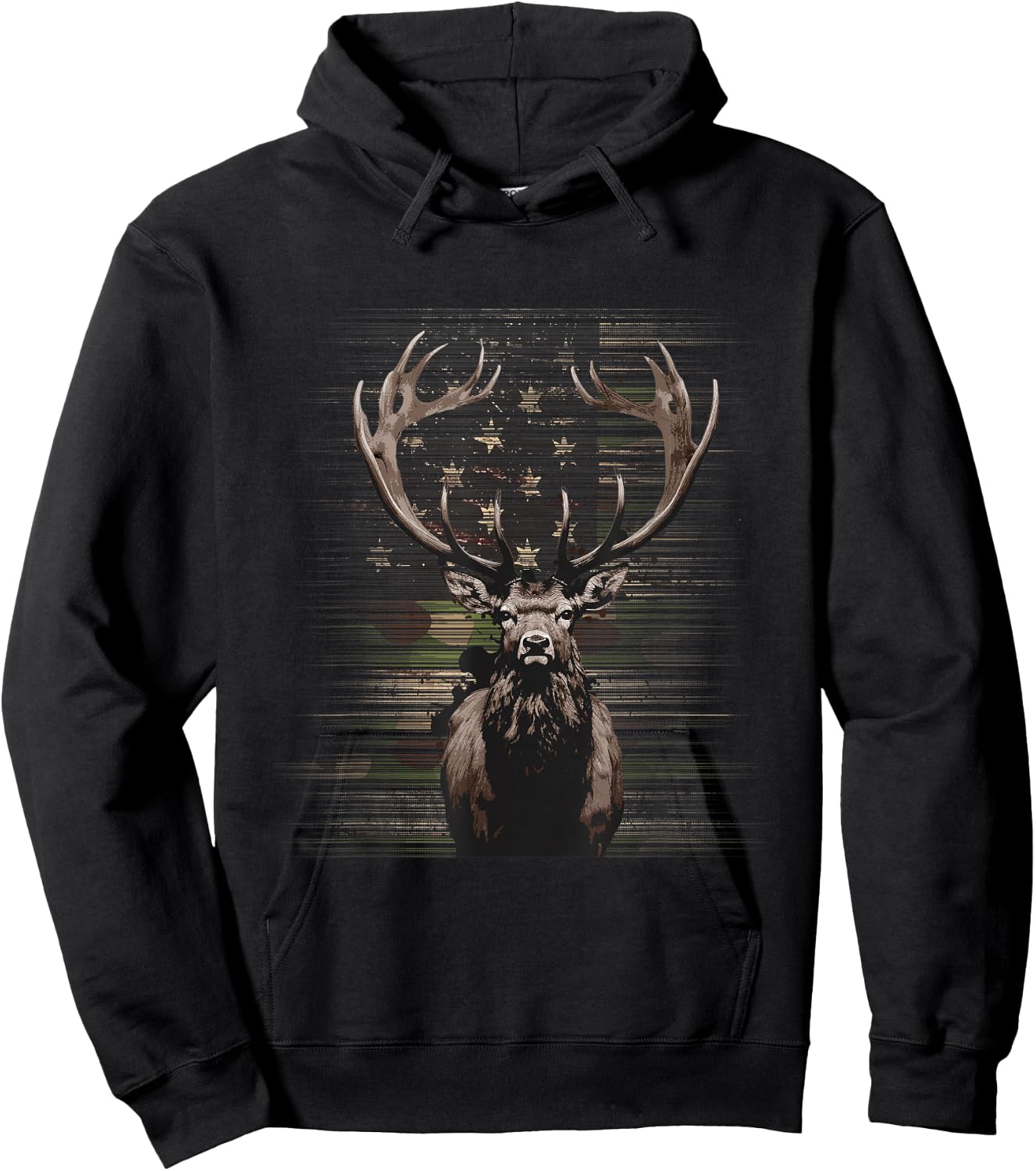 BASBO American Flag Camo Camouflage Outdoor Antlers Elk Deer Hoodie - Hoodie | Black