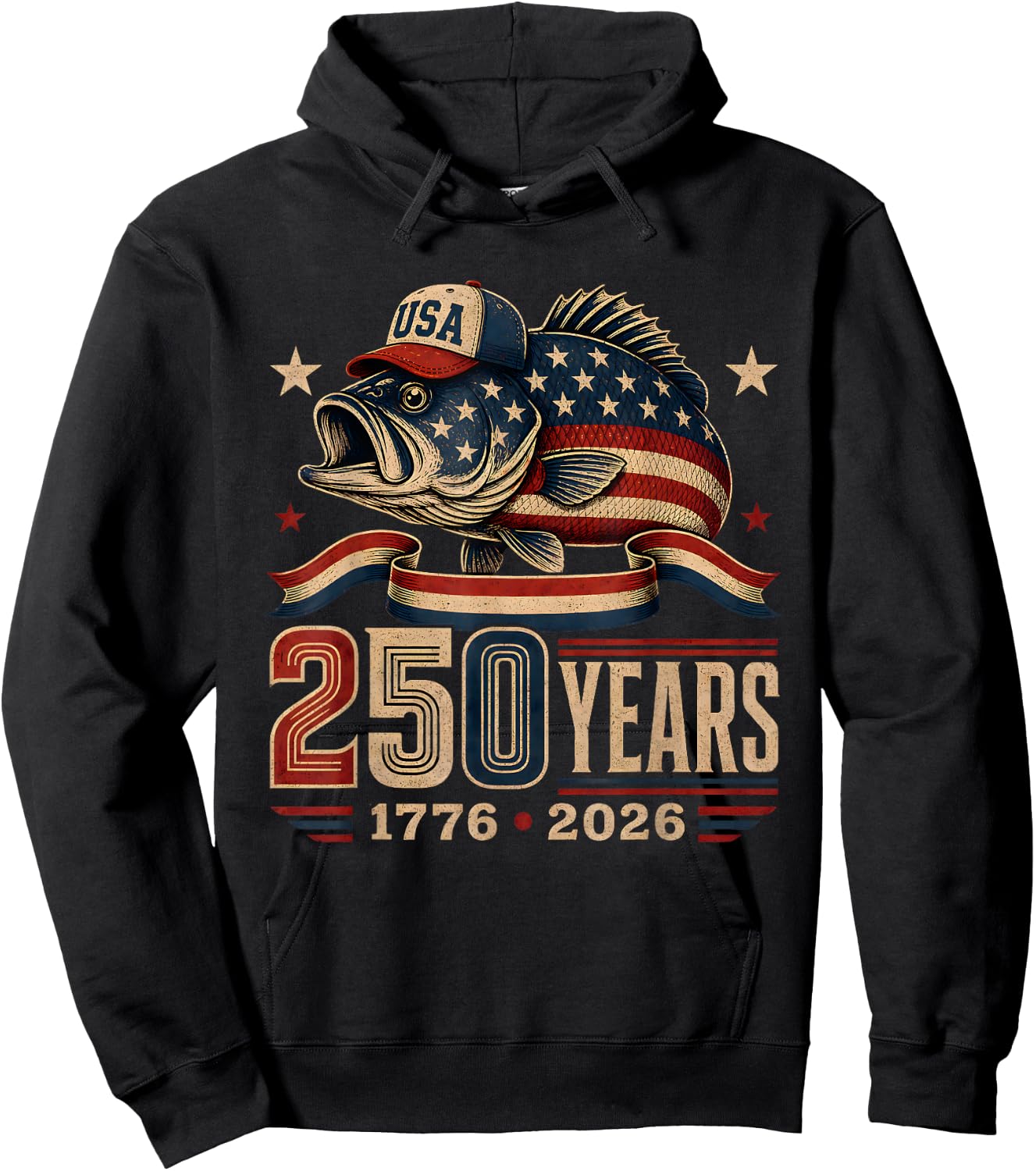 250 Years 1776-2026 Bass Fishing 250th Anniversary 4th July Hoodie - Hoodie | Black