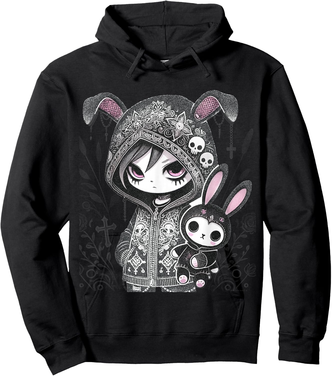 Dark Bunny Anime Girl Aesthetic E-Girl Gothic Grunge Design Hoodie - Hoodie | Black