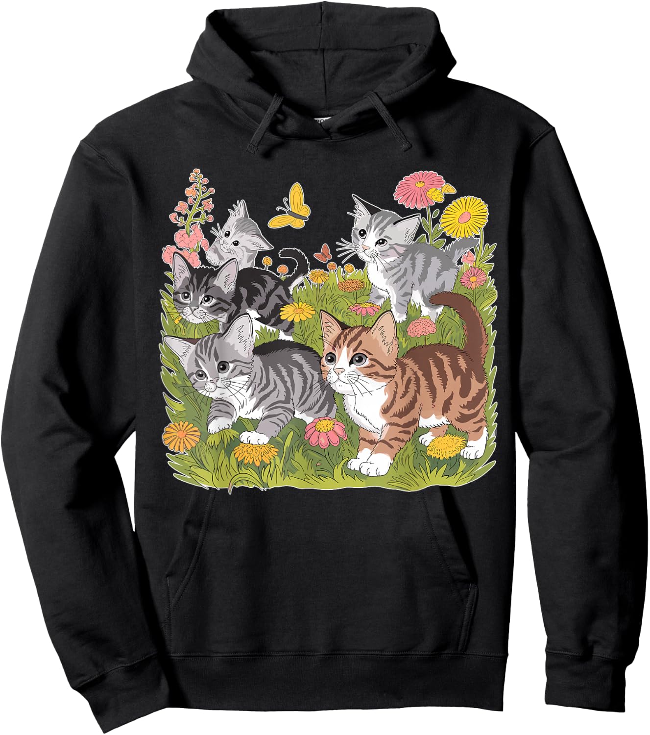 Kitten Floral Baby Cat Hoodie - Hoodie | Black