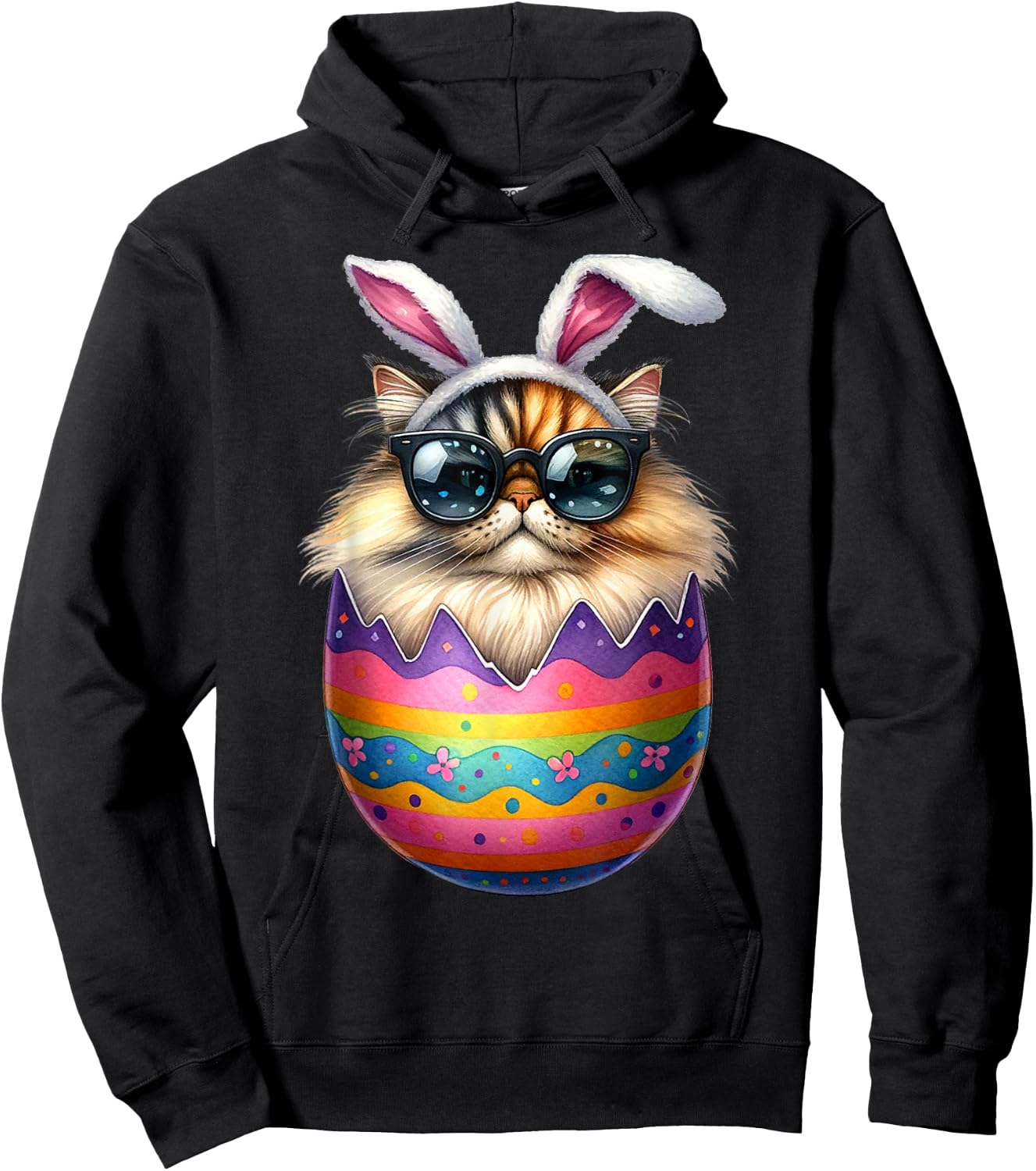Cat Lover Easter Egg Happy Easter Bunny Ears Hoodie - Hoodie | Black