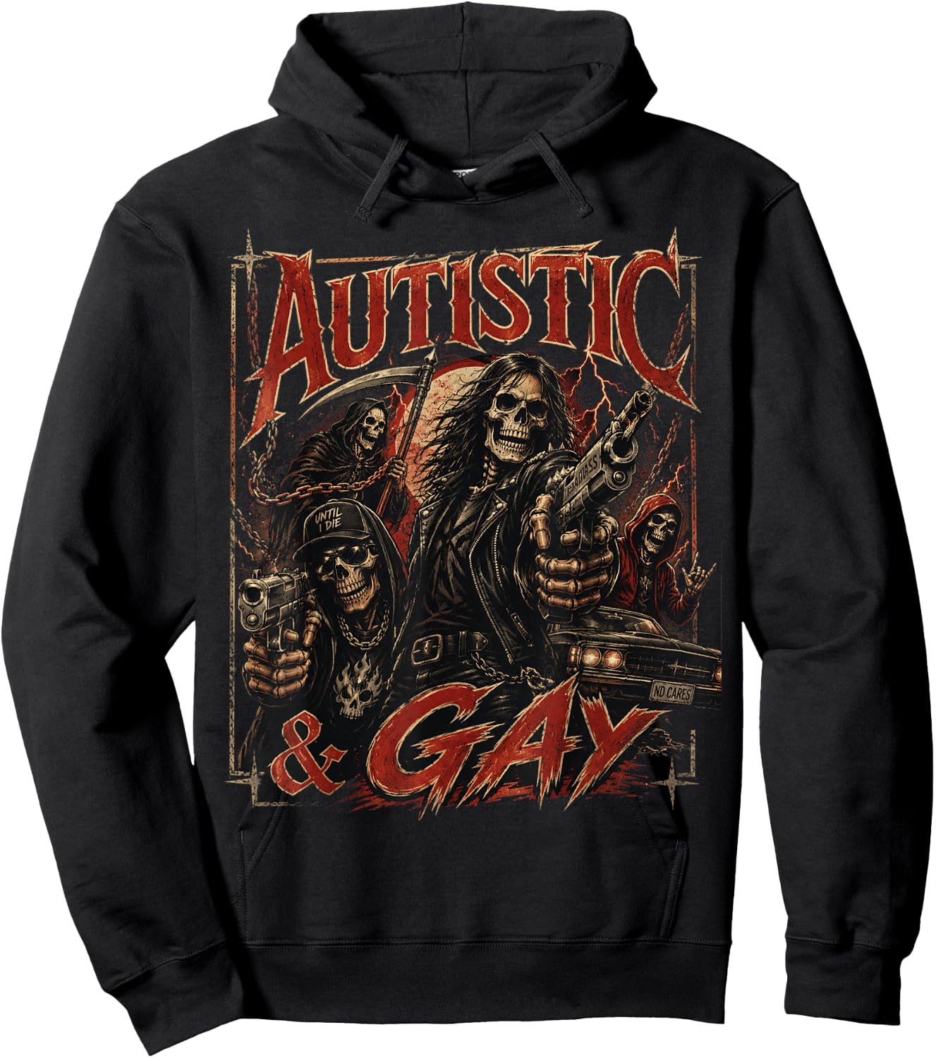 Autistic and Gay Funny Hard Skeleton Meme Music Hoodie - Hoodie | Black