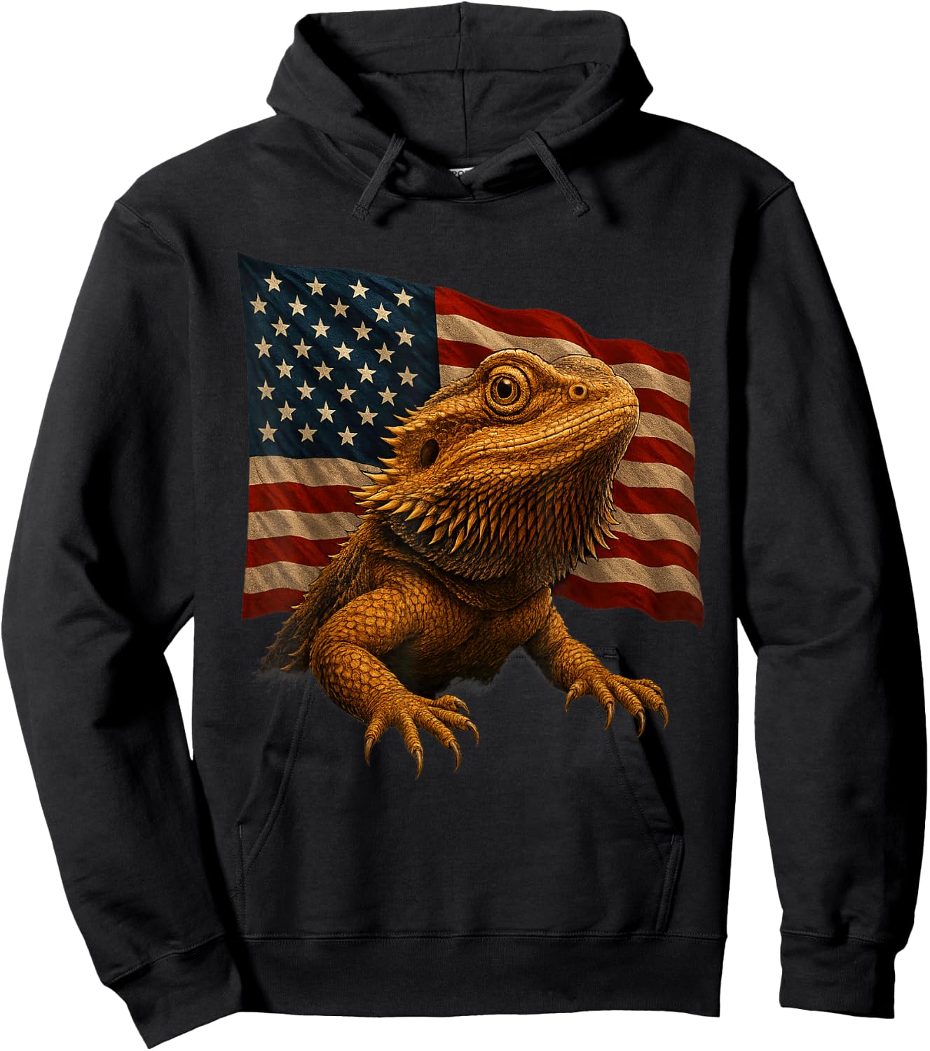 Bearded Dragon USA American Flag 4th of July Lizard Gifts Hoodie - Hoodie | Black