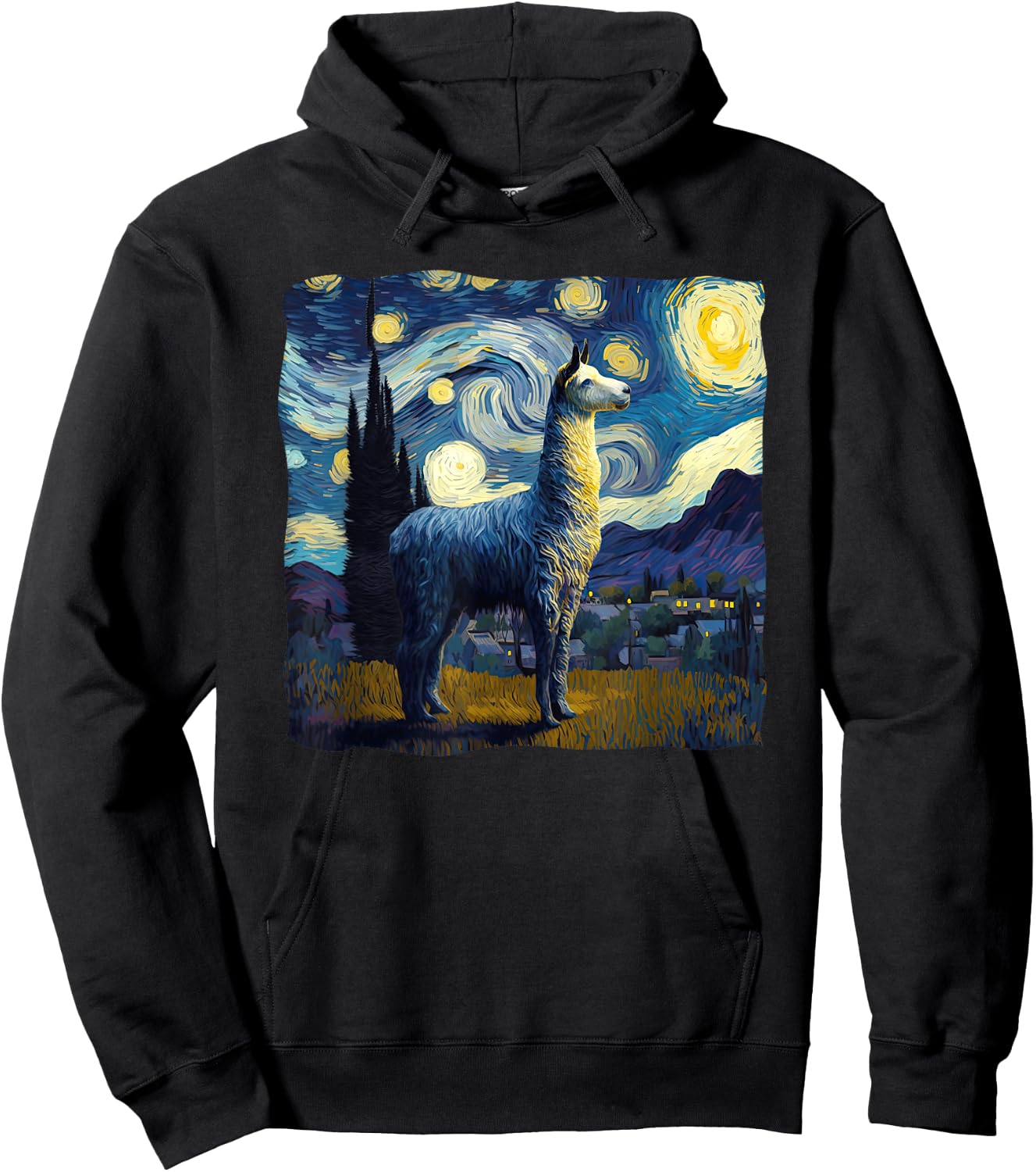 Llama Starry Night Van Gogh Painting Art Weird Aesthetic Hoodie - Hoodie | Black