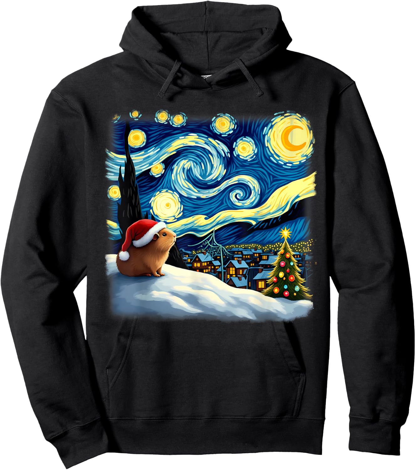 Christmas Guinea Pig Starry Night Hoodie - Hoodie | Black