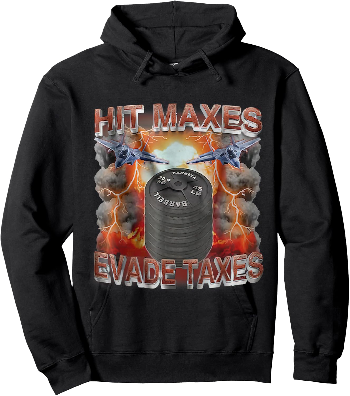 Hit Maxes Evade Taxes Funny Gym Bodybuilding Lifting Workout Hoodie - Hoodie | Black