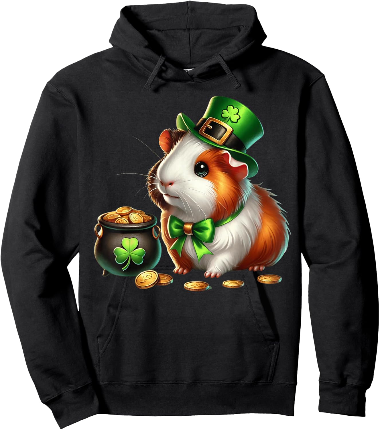 Cute Guinea Pig Leprechaun St Patricks Day Shamrock Kids Hoodie - Hoodie | Black