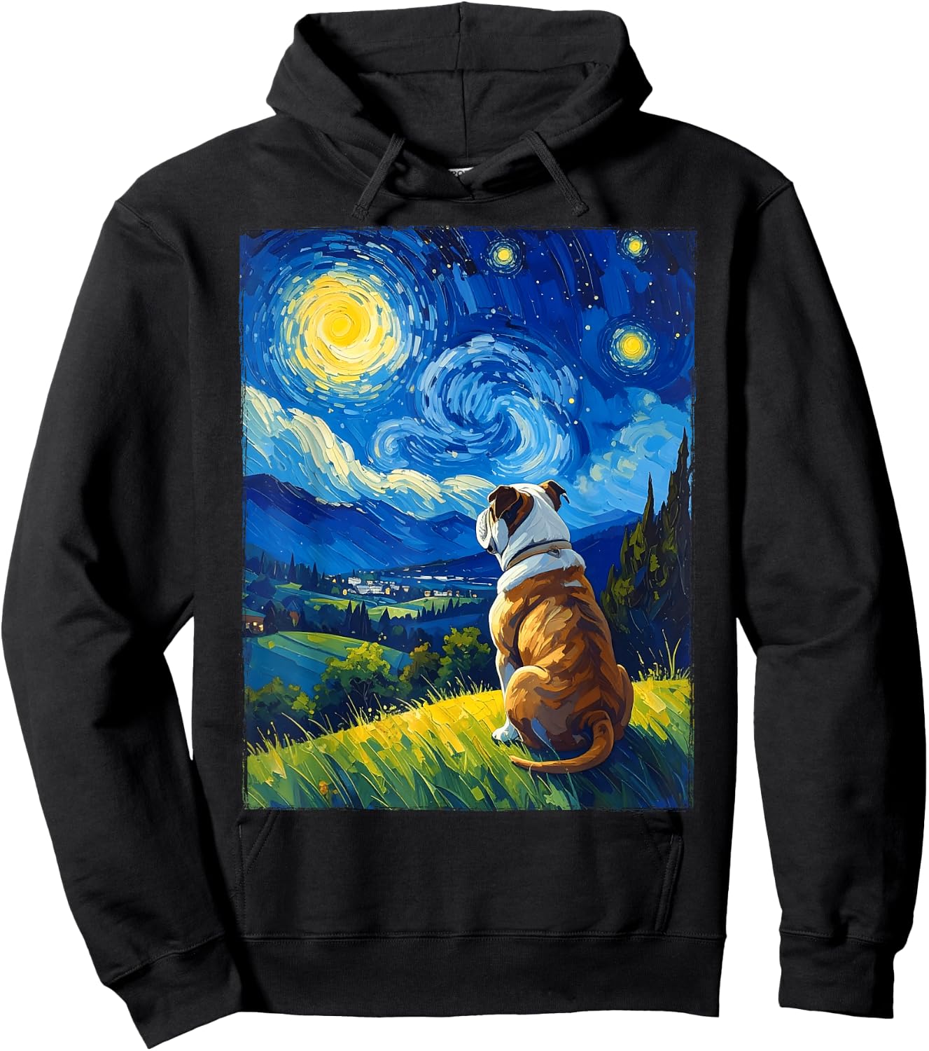 Bulldog Van Gogh Starry Night Hoodie - Hoodie | Black